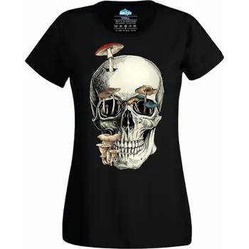Dámské tričko Dámské tričko Lebka Prorostlá Houbami (Velikost: M, Barva: Černá)