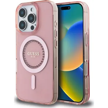 Telefonní příslušenství Guess IML Rhinestones Ring MagSafe Zadní Kryt pro iPhone 16 Pro Pink Guess IML Rhinestones Ring MagSafe zadní kryt na telefon je skvělým doplňkem pro všechny milovníky stylu a praktičnosti. Tento kry