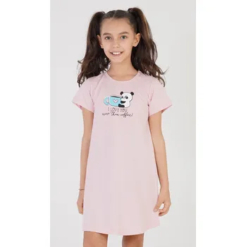 Dívčí noční košile Vienetta Kids Dětská noční košile s krátkým rukávem I love you: světle lososová 3 - 4