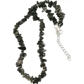 Náhrdelník Obsidián stříbrný, sekaný, krátký náhrdelník