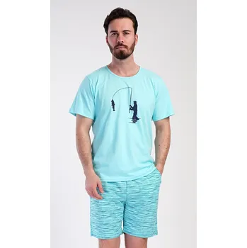 Vienetta MAN Pánské pyžamo šortky Rybář: mentolová M