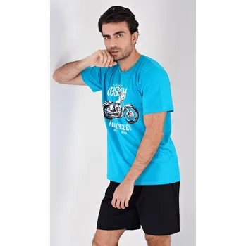 Pánské pyžamo Vienetta MAN Pánské pyžamo šortky Motocykl: tyrkysová M