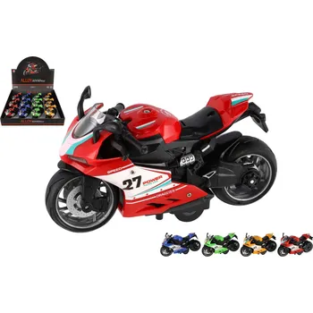 autíčko Teddies Motorka silniční plast 13cm na zpětné natažení na baterie se světle, zvukem 4 barvy