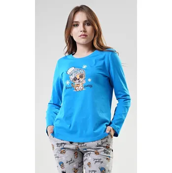 Dámské noční prádlo Vienetta Secret Dámské pyžamo dlouhé Tygřík: modrá XL