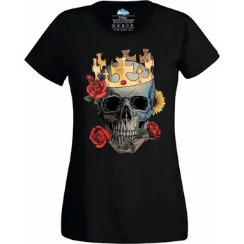 Dámské tričko Královká Lebka s Ruží (Velikost: 4XL, Barva: Černá)