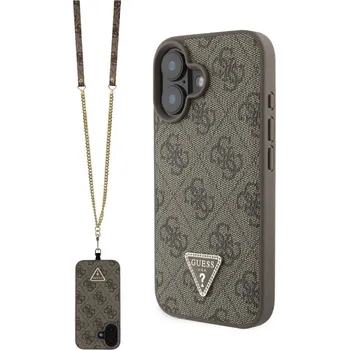 Telefonní příslušenství Guess PU 4G Strass Triangle Metal Logo Zadní Kryt + Crossbody Popruh pro iPhone 16 Brown Prémiový zadní kryt Guess PU 4G Strass Triangle Metal Logo se vyznačuje elegantním, charakteristickým 4G vzore