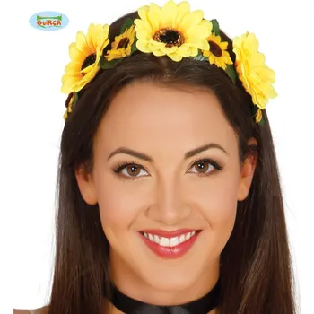 Karnevalový doplněk Fiestas Guirca Čelenka se žlutými květinami HIPPIE