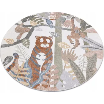 Koberec Koberec DĚTSKÝ PRACÍ MĚKKÝ Džungle divoká zvířata krémový kulatý 140 cm