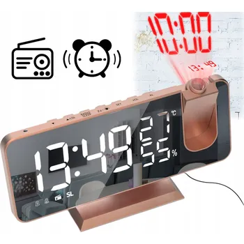 Budík Budík s velkým LED displejem s projekcí, teplotou a FM rádiem zrcadlo