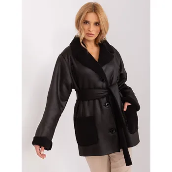 Dámský kabát Elegantní černý zimní kabát LK-