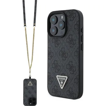 Telefonní příslušenství Guess PU 4G Strass Triangle Metal Logo Zadní Kryt + Crossbody Popruh pro iPhone 16 Pro Black Prémiový zadní kryt Guess PU 4G Strass Triangle Metal Logo se vyznačuje elegantním, charakteristickým 4G v