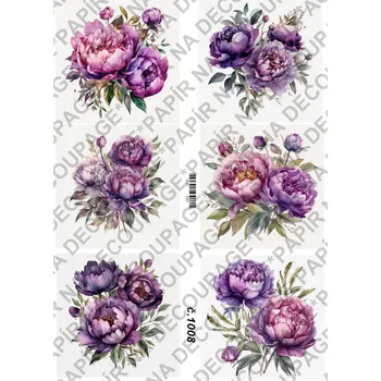 Umělecký papír Rýžový a soft papír na decoupage - Pivoňky - KB01008 Materiál: Soft, Rozměr: A4