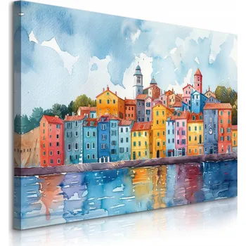 Obraz OBRAZ DO OBÝVÁKU LOŽNICE KRAJINA MALOVANÉ BUDOVY AKVARELY ŘEKA 120x80