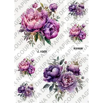 Umělecký papír Rýžový a soft papír na decoupage - Pivoňky - KB01005 Materiál: Soft, Rozměr: A4