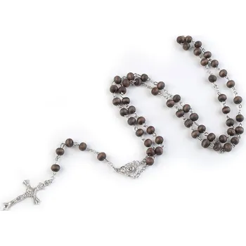 Náhrdelník Růženec s dřevěnými korálky v krabičce Varianta: 2 hnědá, Balení: 1 ks