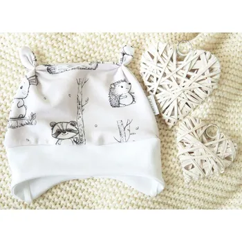 Kojenecké oblečení AMÁLKA Elastická čepička teplákovina, kamarádi zvířátka Velikost: 74-80