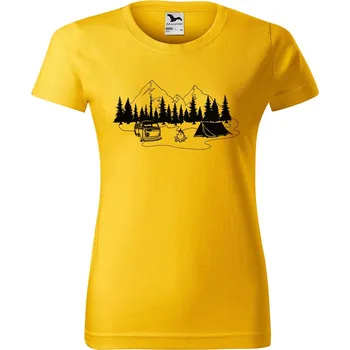DOBRÝ TRIKO Dámské tričko s potiskem Pod horami Barva: Žlutá, Velikost: S