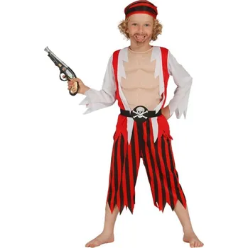 Karnevalový kostým Fiestas Guirca Pirát červený pruhovaný - věk 7 - 9 roků - 125 - 135 cm