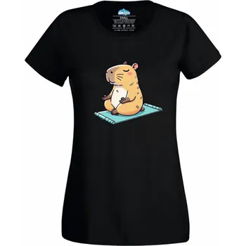 Dámské tričko Meditující Kapybara Yoga (Velikost: 4XL, Barva: Černá)
