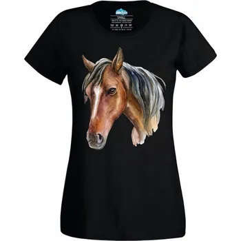 Dámské tričko Pohled Hnědého koně Brown Horse (Velikost: 4XL, Barva: Černá)
