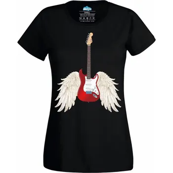 Dámské tričko Kytara s křídly Anděl Rocku (Velikost: 4XL, Barva: Černá)