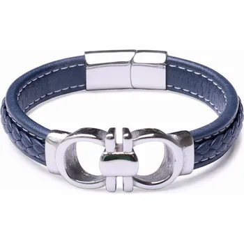 Drahý kámen Náramek pánský kožený marina blue s nerez ocelí obvod cca 22 cm