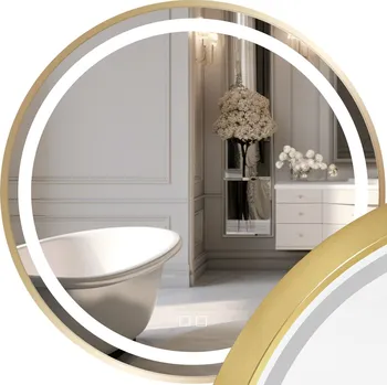Zrcadlo Tutumi Zrcadlo ⌀90 cm s vyhříváním a regulovatelným LED osvětlením HOM-02504, zlaté