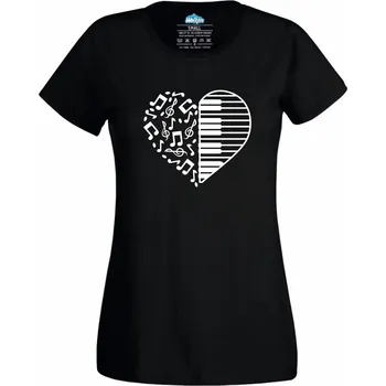 Dámské tričko Dámské tričko Láska k Pianu Srdce z Not (Velikost: S, Barva: Černá)