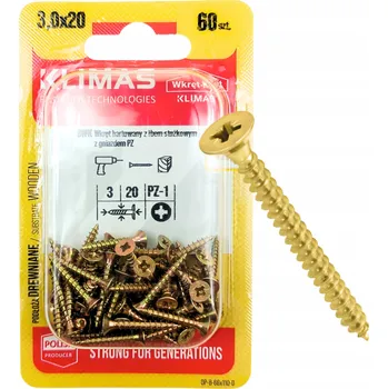 Vrták ŠROUBY DO DŘEVA KALENÉ 3x20mm PZ blister BWK Wkręt-met 60 ks