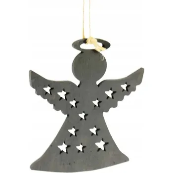Vánoční dekorace Závěs Anděl Andílek DÁREK na provázku ŠEDÝ na vánoční stromeček S HVĚZDIČKAMI