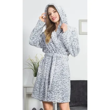 Dámský župan Vienetta Dámský župan krátký s kapucí Leopard grey: šedá 3XL