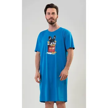 Pánská noční košile Vienetta MAN Pánská noční košile s krátkým rukávem Bulldog: modrá M