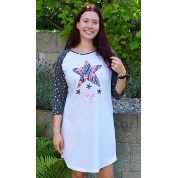 Dámská noční košile Vienetta Dámská noční košile s tříčtvrtečním rukávem Hvězda: světle šedá S