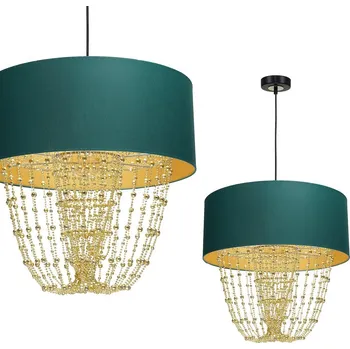 Závěsné svítidlo Almeria, 1x krystalky/zelené textilní stínítko, b/g