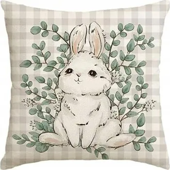 Povlak na dekorativní polštářek Lněný povlak na polštář 45 x 45 cm s jarním motivem KRÁLÍČEK 227