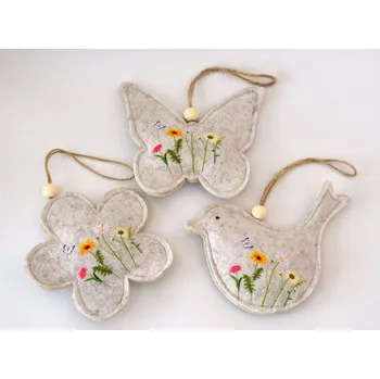 Filcová dekorace s květinkami - PTÁK