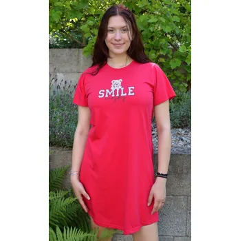 Dámské noční prádlo Vienetta Dámská noční košile s krátkým rukávem Méďa Smile: jahodová M