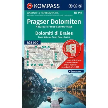 KOMPASS Wanderkarte 145 Pragser Dolomiten, Naturpark Fanes-Sennes-Prags / Dolomiti di Braies, Parco Naturale Fanes-Senes-Braies