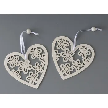 Dřevěná dekorace k zavěšení - Srdce s květy