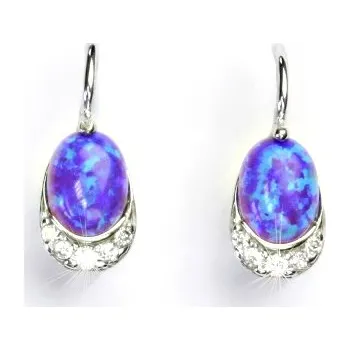 Náušnice Stříbrné náušnice fialový opál , zirkony - NK1405 (Stříbrné náušnice se zirkonem a opálem)