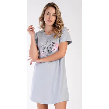 Dámská noční košile Vienetta Dámská noční košile s krátkým rukávem Butterfly: šedá S