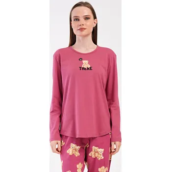 Dámské pyžamo Vienetta Dámské pyžamo dlouhé Pink bear: tmavě růžová XL