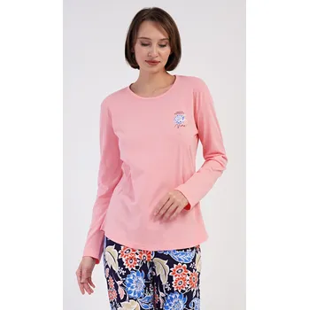 Dámské pyžamo Vienetta Dámské pyžamo dlouhé Květy: světle lososová M