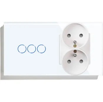 vypínač DOTYKOVÝ SPÍNAČ 3K TROJITÝ DVOJITÁ ZÁSUVKA SKLENĚNÝ SPÍNAČ