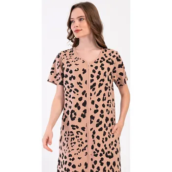 Dámská noční košile Vienetta Dámské domácí šaty s krátkým rukávem Leopard: béžová 3XL