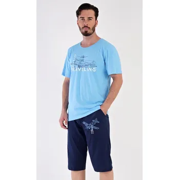 Pánské pyžamo Vienetta MAN Pánské pyžamo bermudy Letadlo: světle modrá M