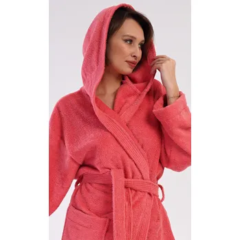 Dámská móda Vienetta Dámský župan dlouhý s kapucí Jahoda: jahodová XL
