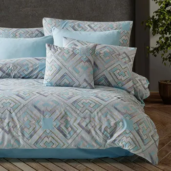 Povlečení Bavlněné Povlečení 200x220 satén 100% BAVLNA modrý geometrický vzor