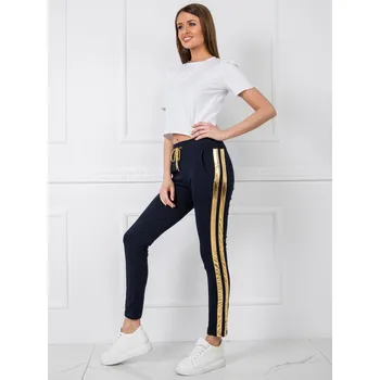 Dámské tmavě modré tepláky se zlatými pruhy -RV-DR-5408.28P-dark blue Velikost: M