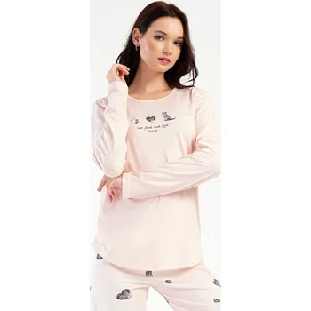 Dámské pyžamo Vienetta Dámské pyžamo dlouhé Kočka: světle lososová XL